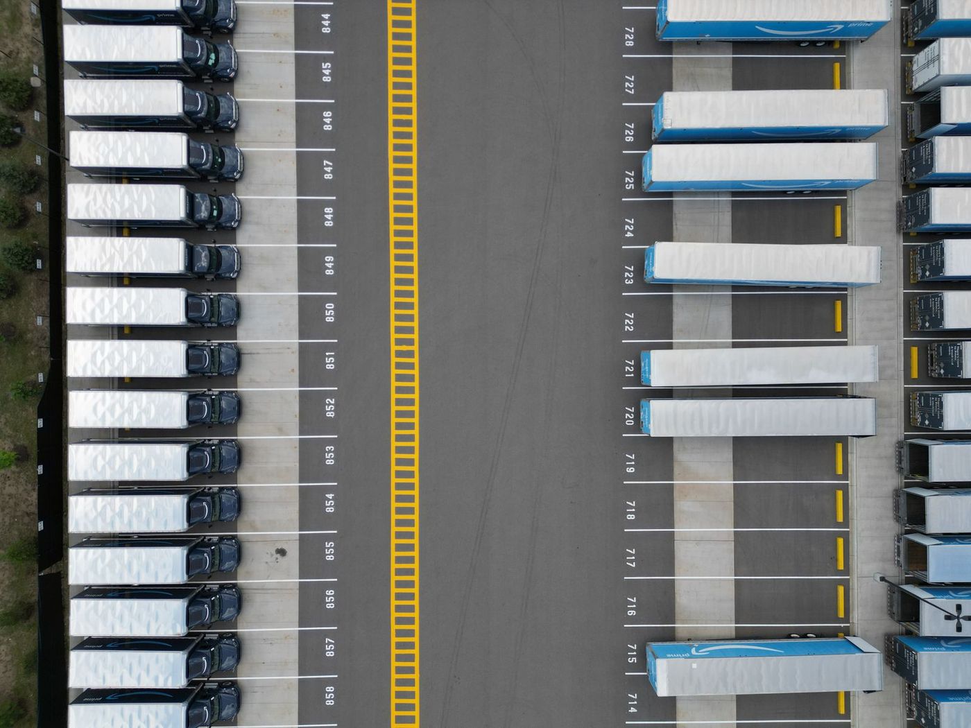 Aerial view of a freight fleet lot